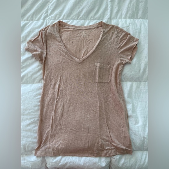 J. Crew Tops - JCrew Linen V-Neck with Cute Pocket, size XS in Tan